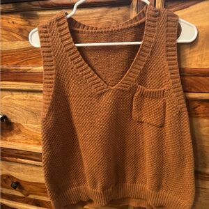 Brown Knit Sleeveless Sweater Vest